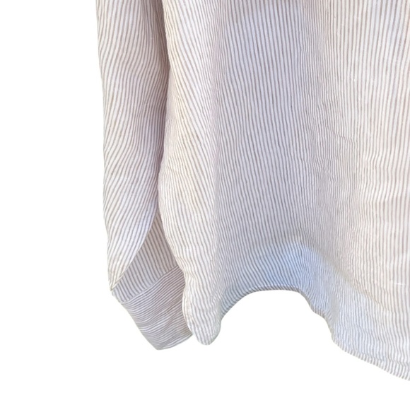 Haven Well Within NWOT 100% linen white tan striped button down oversized shirt - Picture 7 of 12
